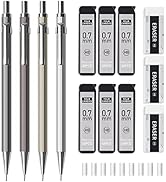 Four Candies 0.7mm Mechanical Pencil Set with Case - 4PCS Metal Mechanical Pencils, 6 Tubes HB #2...