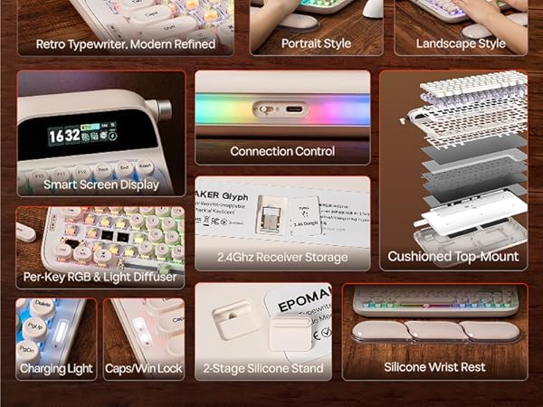 EPOMAKER Glyph Wireless Typewriter Retro Mechanical Keyboard