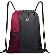Drawstring Backpack Sports Gym Bag for Women Men Children Large Size with Zipper and Water Bottle...