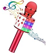BlueFire 4 in 1 Karaoke Wireless Microphone with LED Lights, Portable Microphone for Kids, Great ...