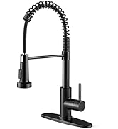 OWOFAN Black Kitchen Faucet with Pull Out Sprayer Stainless Steel Single Handle Spring Sink Fauce...
