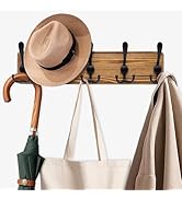 RVXHUA 17.5'' Wall Mounted Coat Rack with 5 Triple Hooks-Solid Pine Wood, Wall Mounted or Adhesiv...