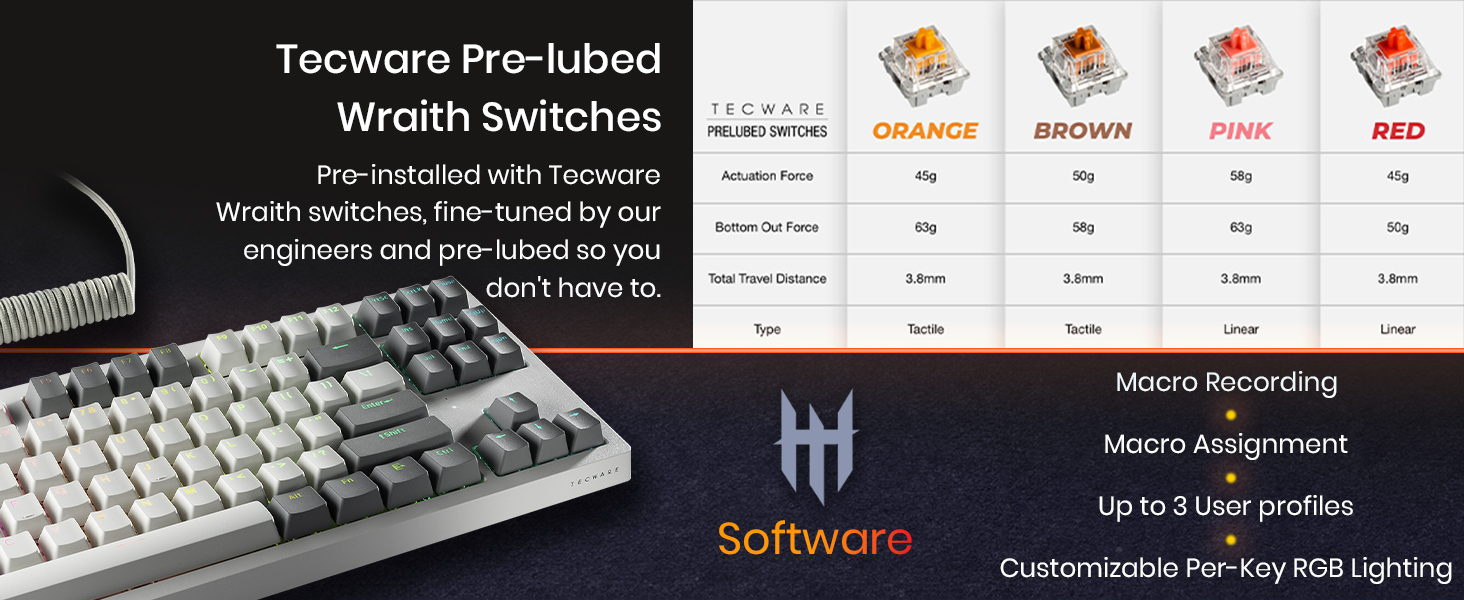 Tecware Phantom Plus Elite 87 mechanical keyboard Wraith switches tri mode keyboard