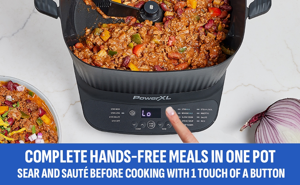 Hassle-free meals in one pot - sear and saute before slow cooking with one touch of a button