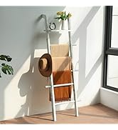 Taozun 67-Inch Farmhouse Blanket Ladder with Shelf and Hooks, 5-Tier Wooden Wall Leaning Towel Qu...