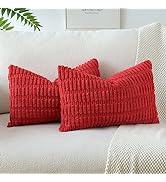 OTOSTAR Pack of 2 Soft Corduroy Decorative Throw Pillow Covers 16 x 24 Inch Boho Striped Pillow C...