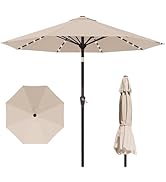 Kingdura 10FT Outdoor Patio Umbrella with Solar Lights, Market Table Umbrella with Push Button Ti...