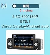 Carplay Single Din Radio 5 Inch Touch Screen Car Stereo with Car Play Android Auto, Bluetooth 5.1...