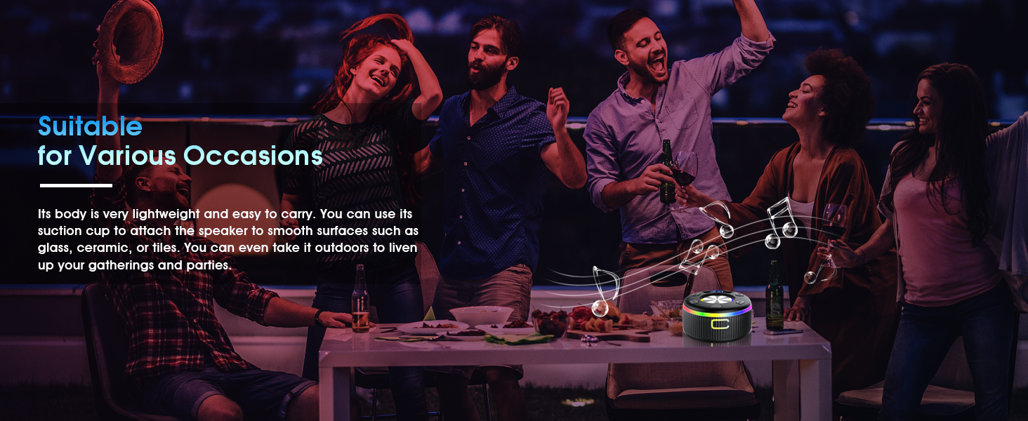 Text reads 'Suitable for Various Occasions'. Entertainment scene showing performers on stage with dramatic purple lighting.