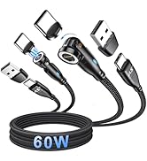A.S Gen3 USB Magnetic Charging Cable 60W[2 Pack,6.6ft/6.6ft] - USB C to USB C Magnet Phone Charge...