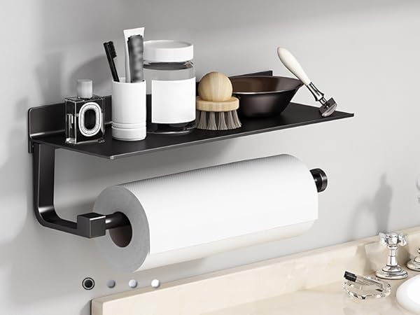 Bathroom paper towel holder with shelf