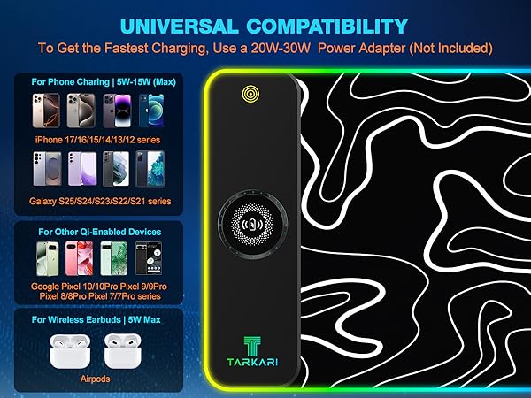 TARKARI Magnetic Wireless Charging RGB Mouse Pad