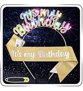 Uranian Light Up Birthday Headbands and Sash Led Rhinestone Crowns Birthday Hairbands Party Favor...