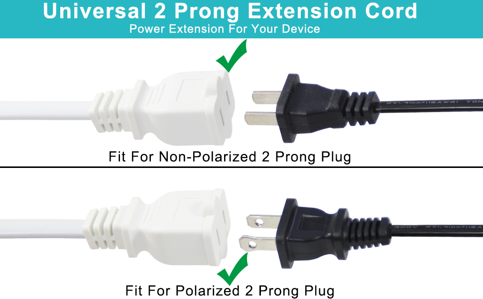 Polarized US 2-Prong Male-Female Extension Power Cord Cable