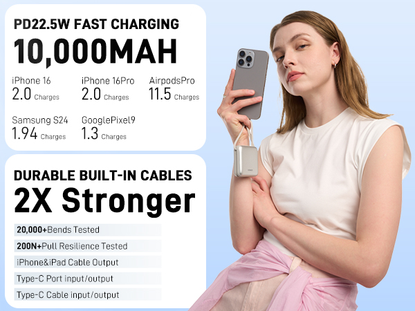 portable charger with built in cable phone battery bank laptop power bank power banks