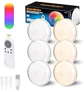 EverBrite Puck Lights with Remote, Rechargeable Linked Sensor Under Cabinet Lights, 10 RGB Colors...