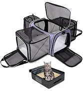 BAGLHER Expandable Cat Carrier with Travel Litter Box, Pet Travel 5 Sides Open Doors 3 Sides, Lea...