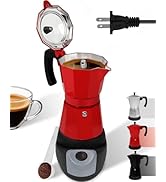 Belly Moka Electric Moka Pot with Detachable Base Aluminum Espresso Maker 10oz 6 Cup 300ml Red It...