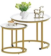 aboxoo Gold Nesting Coffee Table Set of 2, Small Glass Round Nesting Tables for Living Room Bedro...