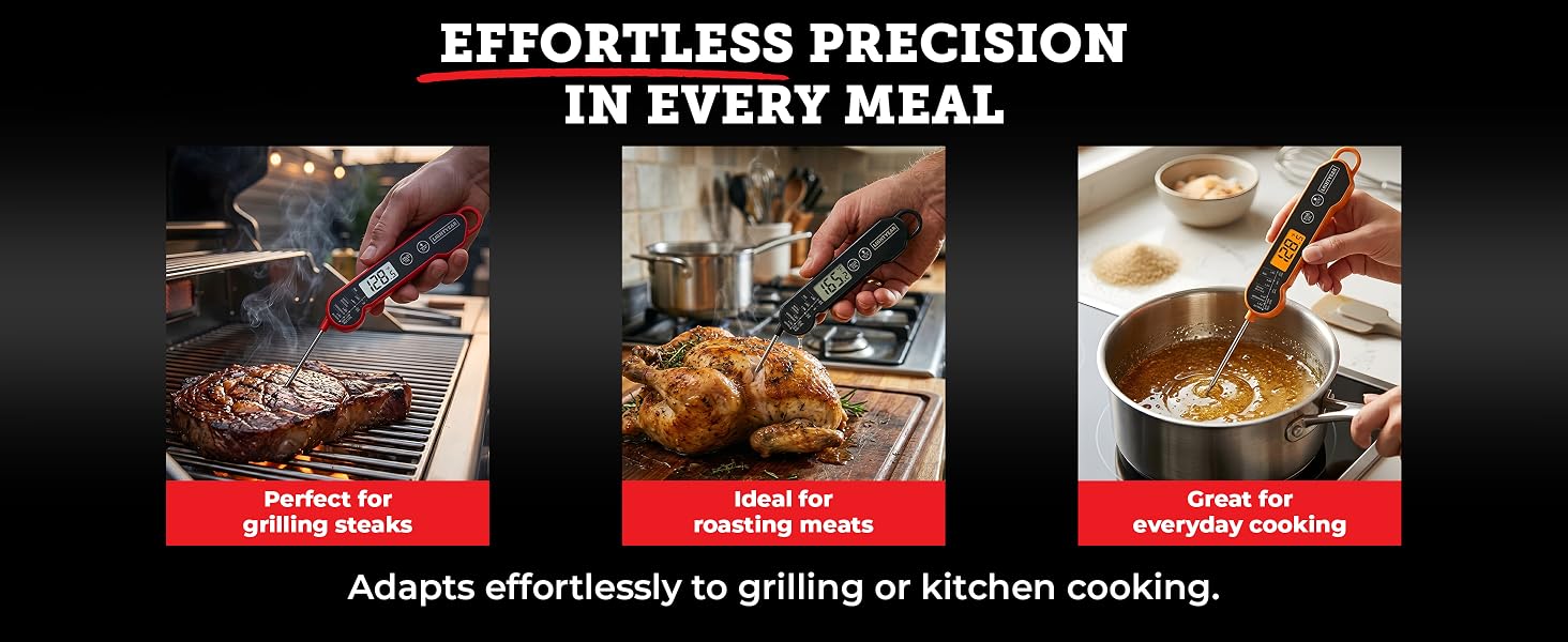 thermometer being used on a BBQ grill to check internal temperature of meat