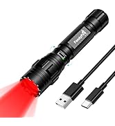 FandyFire Tactical Red Light Flashlight,620-630nm Bright Rechargeable Single Mode LED Red Flashli...