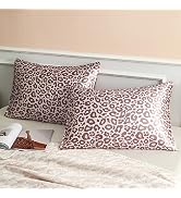 LCBD Satin Pillowcase for Hair and Skin, Pink Leopard Printed Pillow Cases Set of 2, Standard Siz...