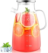 1 Gallon 128oz Glass Pitcher,Water Pitcher with Full Seal Lid and Spout, Glass Carafe for Hot/Col...