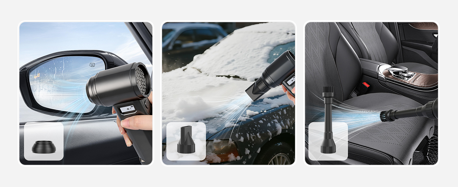 air blower clearing ash from a fireplace, snow removal from your car, or dusting off bookshelves