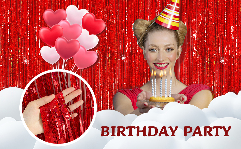 red tinsel backdrop birthday party decorations tinsel curtain party streamers backdrop foil fringe