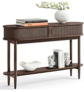 LINSY HOME Fluted Console Table, Mid-Century Modern Entryway Cabinet with Sliding Tambour Doors, ...