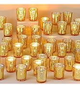 Gold Votive Candle Holders Set of 24 - Speckled Mercury Gold Glass Candle Holder Bulk - Ideal Fal...