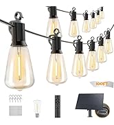 GUNABAY Outdoor Solar String Lights with Remote -100FT Wire and 50+1 LED shatterproof Bulbs,dimma...