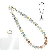 Handmade Natural Gemstone Gold Beaded Charm Cell Phone Camera Lanyard, Wrist Strap, Phone Chain S...