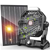 10400mAh Solar Fan, Camping Fan with Solar Panel, 7W Rechargeable Battery Operated Fan for Outsid...