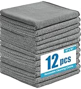 Microfiber Cleaning Cloths 12”x12” 12Pack Grey Lint Free Kitchen Cloths - Extra Thick, Streak-Fre...