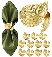 MONKKINO Napkin Rings Set of 12, Mother's Day Shiny Gold Napkin Rings, Solid Metal Laurel Leaf Sh...