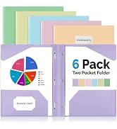 Sooez 6 Pack Two Pocket Folder with Prongs, Aesthetic Plastic File Folders with Pockets and Prong...