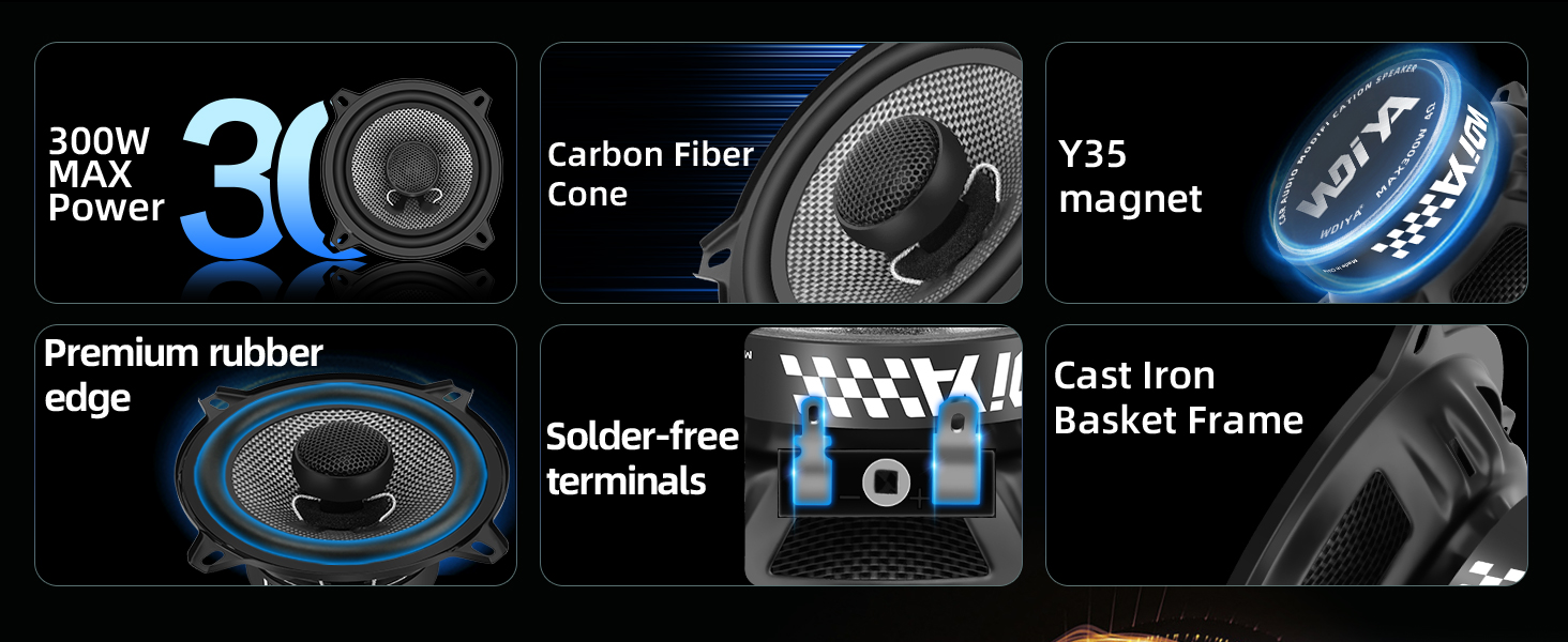 WDiYA 5.25-Inch Car Coaxial Speaker Carbon Fiber Cone Bowl 2-Way Full Frequency High Fidelity Audio