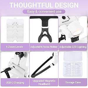 Magnifying glasses with light for close work