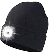 Unisex Beanie Hat with Light, USB Rechargeable LED Headlamp Cap Warm Knit Hats for Winter Safety,...