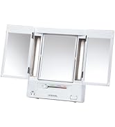 JERDON Tri-Fold Two-Sided Makeup Mirror with Lights - Vanity Mirror with 5X Magnification &amp; Multi...