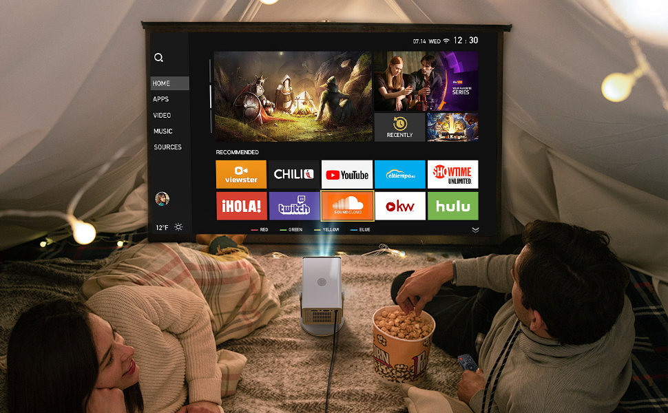 USB-C powered portable projector, proyector portátil compatible con power bank