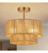 3-Light Boho Light Fixtures Ceiling Mount,12.6'' Rattan Semi Flush Mount Ceiling Light Fixture,Co...