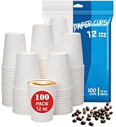 MOUMOULIFE 12 oz Coffee Cups 100 Count, Leak-Proof Paper Cups 12 oz, Sturdy White Disposable Pape...