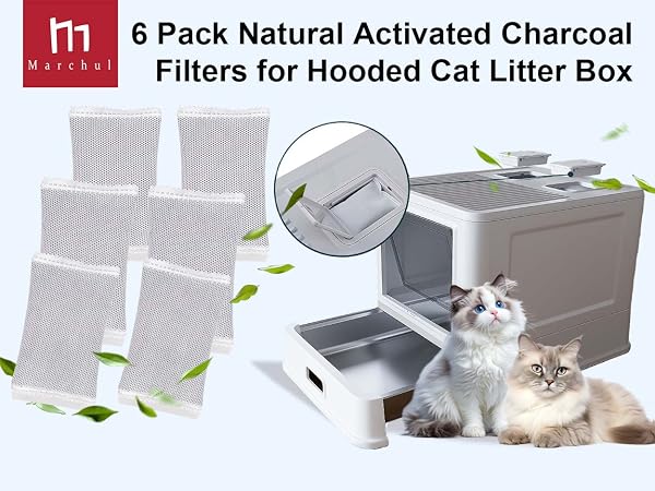 6 Pack Natural Activated CharcoalFilters for Hooded Cat Litter Box