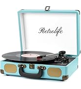 Record Player with Speakers 3-Speed Bluetooth Suitcase Portable Vinyl Record Player Belt-Driven R...