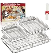 Air Fryer Basket for Oven, 3 Set Stainless Steel Oven Air Fryer Basket and Tray with 90 PCS Parch...