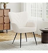 MALOL Mid-Century Modern Beige Sherpa Accent Chair, Upholstered Armchair for Living Room/Bedroom/...