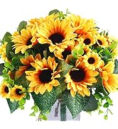 Ageomet Sunflowers Artificial Flowers Bouquet with Stems, 4 Fake Silk Faux Sunflower Arrangement ...