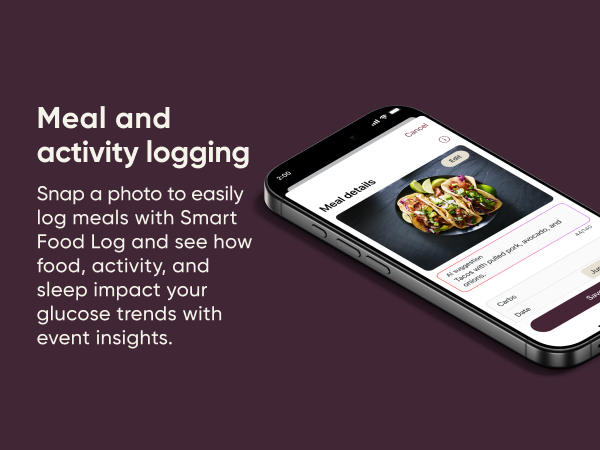 Meal and activity logging. Phone laying on flat surface with the app showing the food logging.